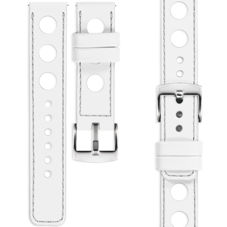 moVear Prestige R1 24mm Uhrenarmband aus Leder | Weiß, Weiß Nähte [Größen XS-XXL und Schnalle zur Auswahl]