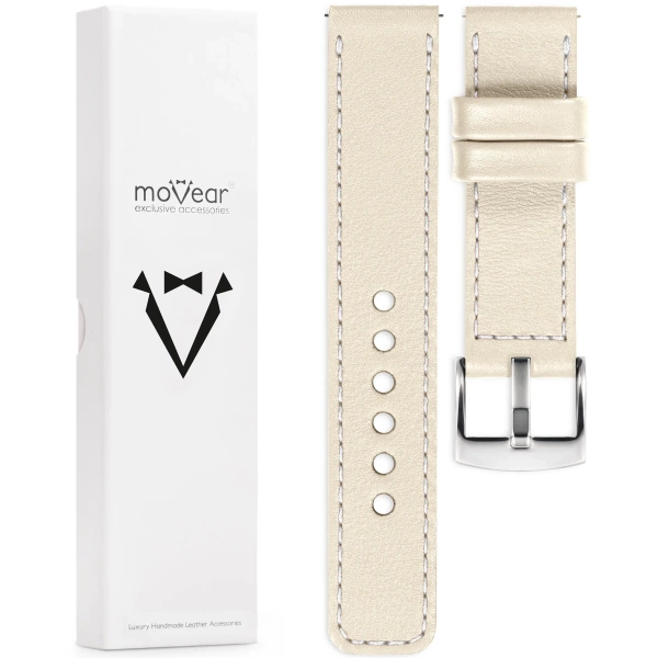 moVear Prestige C1 18mm leather watch strap | Nude, Nude stitching [sizes XS-XXL and buckle to choose from]