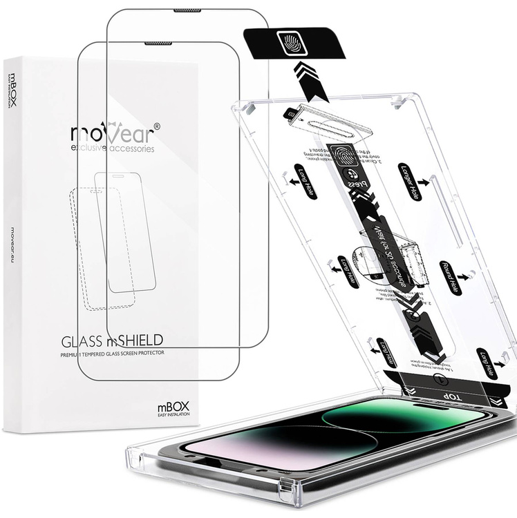 2 Stk. | moVear mBOX GLASS mSHIELD 2.5D für Apple iPhone 14 Pro (6.1") (einfache Installation)