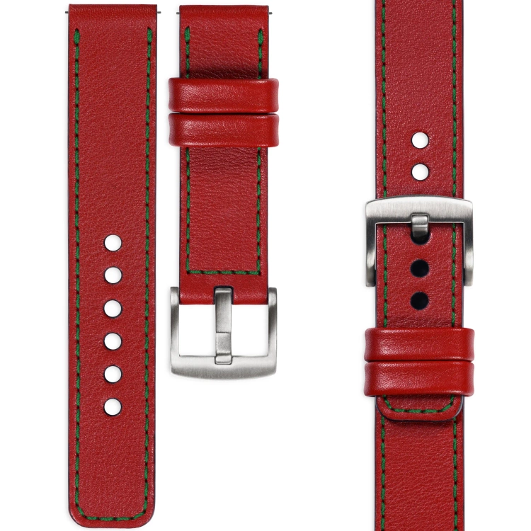 moVear Prestige C1 26mm Uhrenarmband aus Leder | Scharlachrot, Scharlachrot Nähte [Größen XS-XXL und Schnalle zur Auswahl]