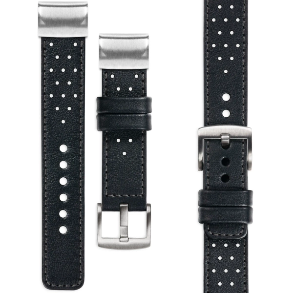 moVear Prestige R2 Leather strap for Garmin QuickFit 26mm (Fenix / Epix / Quatix / Tactix / Enduro - 51mm) Black, Black stitching [sizes XS-XXL and buckle to choose from]