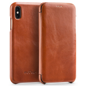 moVear flipSide S Ledertasche für Apple iPhone Xs MAX (6.5") | Glatte Leder, Handy Hülle book type (Braun)