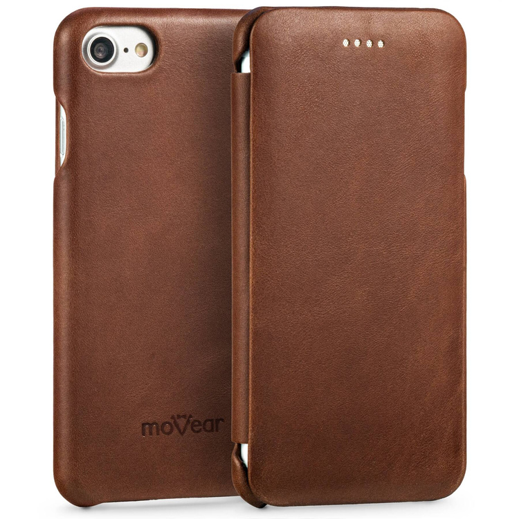 moVear flipSide S Leather slim case for Apple iPhone SE (2022 / 2020) / 8 / 7 (4.7") | Smooth leather (Dark brown)