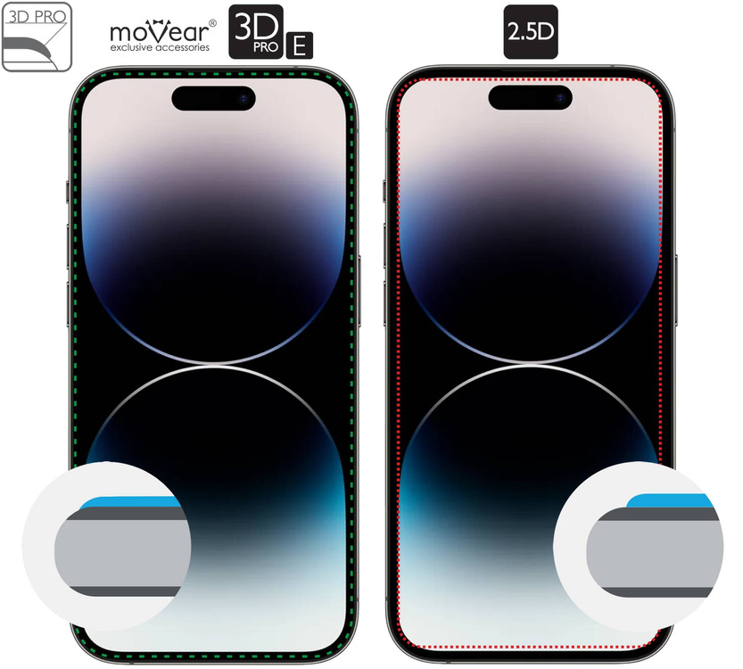 moVear GLASS mSHIELD 3D PRO-E für Apple iPhone 14 Pro (6.1") (Handyhülle freundlich)