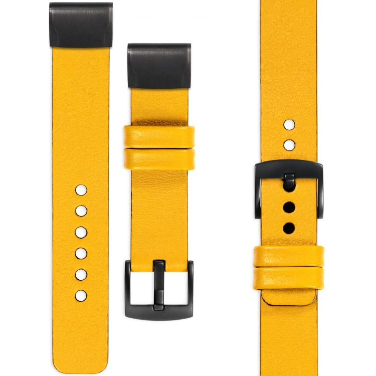 moVear Prestige S1 Leather strap for Garmin QuickFit 22mm (Fenix / Forerunner / Epix / Instinct / Enduro / Quatix / MARQ - 47/45mm) Yellow [sizes XS-XXL and buckle to choose from]