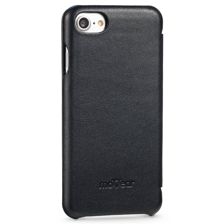 moVear flipSide S Ledertasche für Apple iPhone SE (2022 / 2020) / 8 / 7 (4.7") | Glatte Leder, Handy Hülle book type (Schwarz)