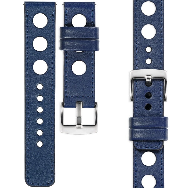 moVear Prestige R1 18mm Uhrenarmband aus Leder | Navy blau, Navy blau Nähte [Größen XS-XXL und Schnalle zur Auswahl]