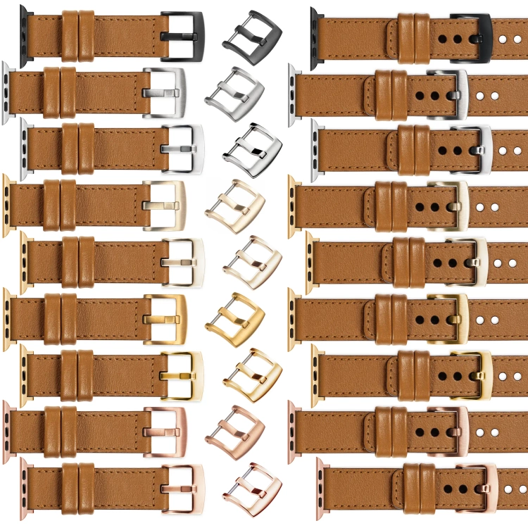 moVear Prestige C1 20mm Hellbraun Lederarmband für Apple Watch 10 / 9 / 8 / 7 / 6 / 5 / 4 / SE (42/41/40mm) | Hellbraun Nähte [Größen XS-XXL und Schnalle zur Auswahl]
