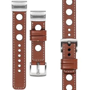 moVear Prestige R1 Leather strap for Garmin QuickFit 20mm (Fenix / Instinct - 43/42/40mm) Brown, Brown stitching [sizes XS-XXL and buckle to choose from]