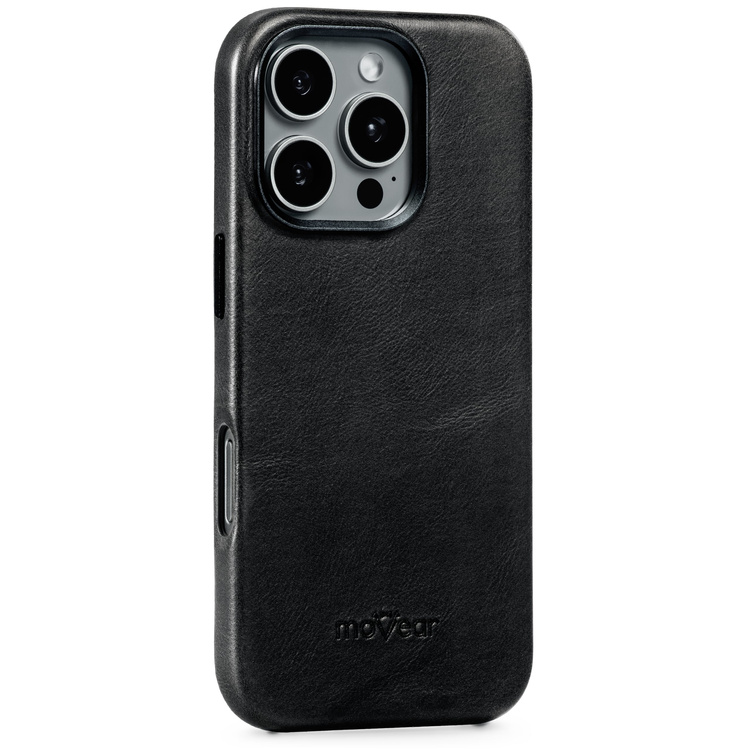 moVear [PRODUCT_MODEL] Lederrückseite für Apple iPhone 16 Pro (6.3") | MagSafe kompatibel, Naturgeöltes Leder (Schwarz)