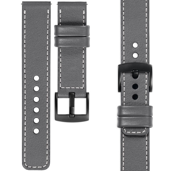 moVear Prestige C1 22mm Uhrenarmband aus Leder | Grau, Grau Nähte [Größen XS-XXL und Schnalle zur Auswahl]