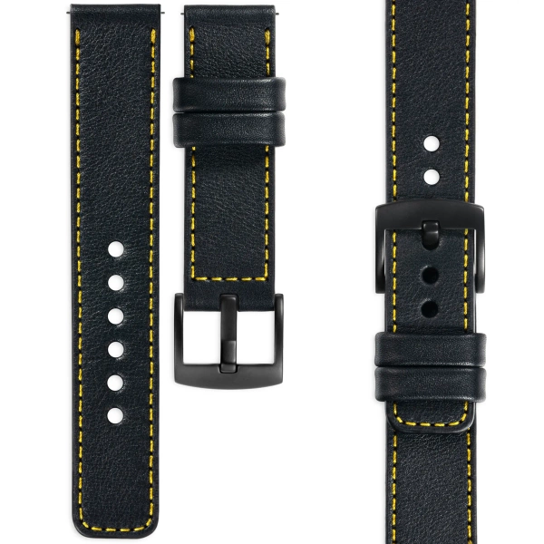 moVear Prestige C1 26mm leather watch strap | Black, Black stitching [sizes XS-XXL and buckle to choose from]