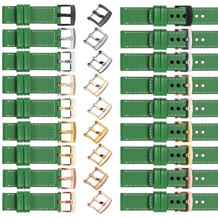 moVear Prestige C1 18mm Green Leather strap for Garmin Vivoactive 4S, Venu 3S/2S, Vívomove 3S | Green stitching [sizes XS-XXL and buckle to choose from]