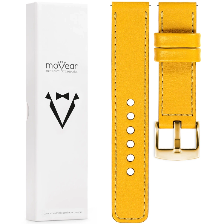 moVear Prestige C1 18mm Yellow Leather strap for Huawei Watch GT 5 4 / Pro (42/41mm) | Yellow stitching [sizes XS-XXL and buckle to choose from]