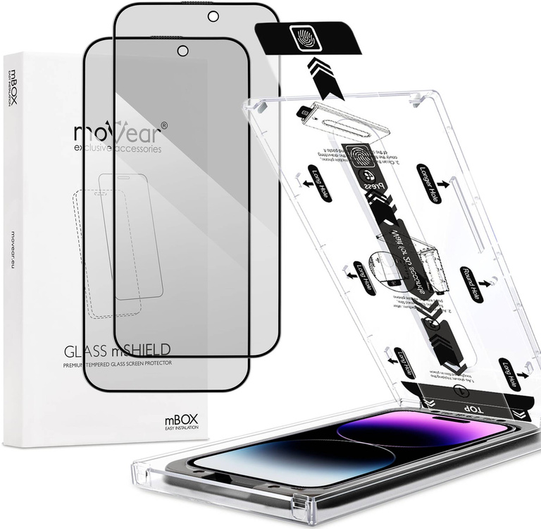 2 Stk. | moVear mBOX GLASS mSHIELD 2.5D MAX privacy für Apple iPhone 14 Pro Max (6.7") (Anti-Spionage, mit Applikator)