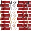 moVear Prestige C1 20mm Scarlet red Leather strap for Apple Watch 10 / 9 / 8 / 7 / 6 / 5 / 4 / SE (46/45/44mm) & Ultra (49mm) | Scarlet red stitching [sizes XS-XXL and buckle to choose from]