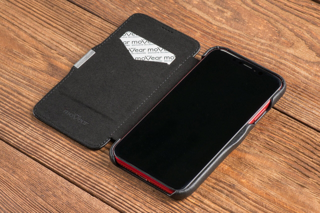 moVear flipSide C Leder Handyhülle für Apple iPhone Xr (6.1") | Nappaleder (Schwarz)