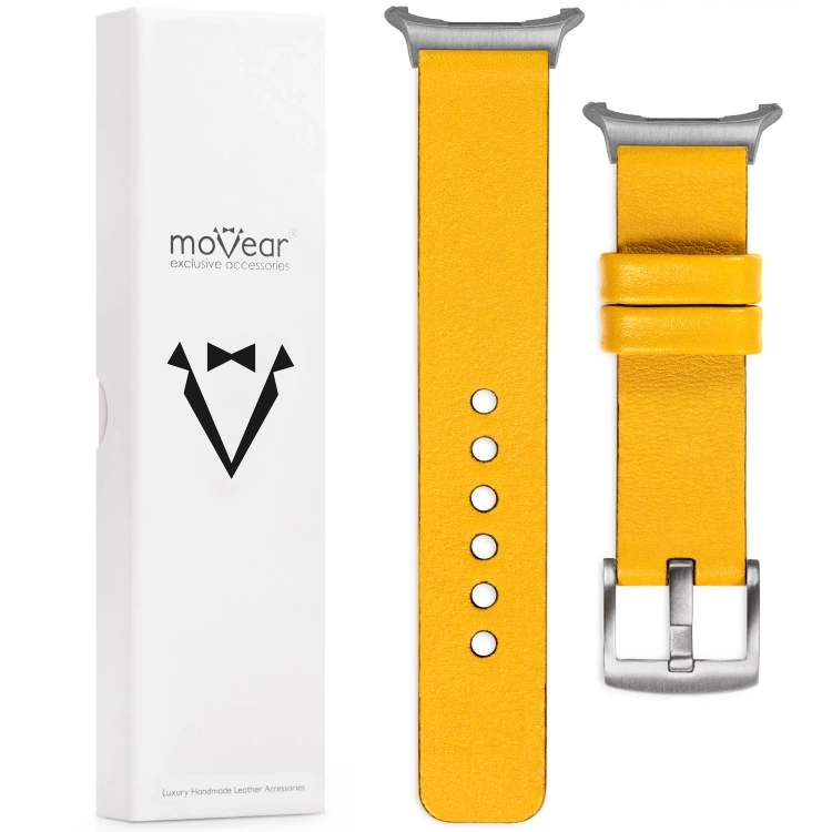 moVear Prestige S1 24mm Lederarmband für Samsung Galaxy Watch Ultra Gelb [Schließe nach Wahl]