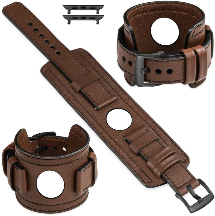 moVear Prestige CW1 24mm Wide leather watch strap with pad for Apple Watch 10 / 9 / 8 / 7 / 6 / 5 / 4 / SE (46/45/44mm) & Ultra (49mm) | Dark brown, Dark brown stitching [sizes XS-XXL and buckle to choose from]