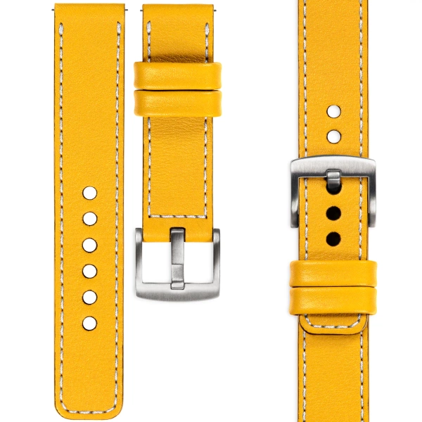 moVear Prestige C1 20mm Yellow Leather strap for Samsung Galaxy Watch 7 / 6 / 5 / 4 / 3 & Pro / FE / Classic / Active | Yellow stitching [sizes XS-XXL and buckle to choose from]