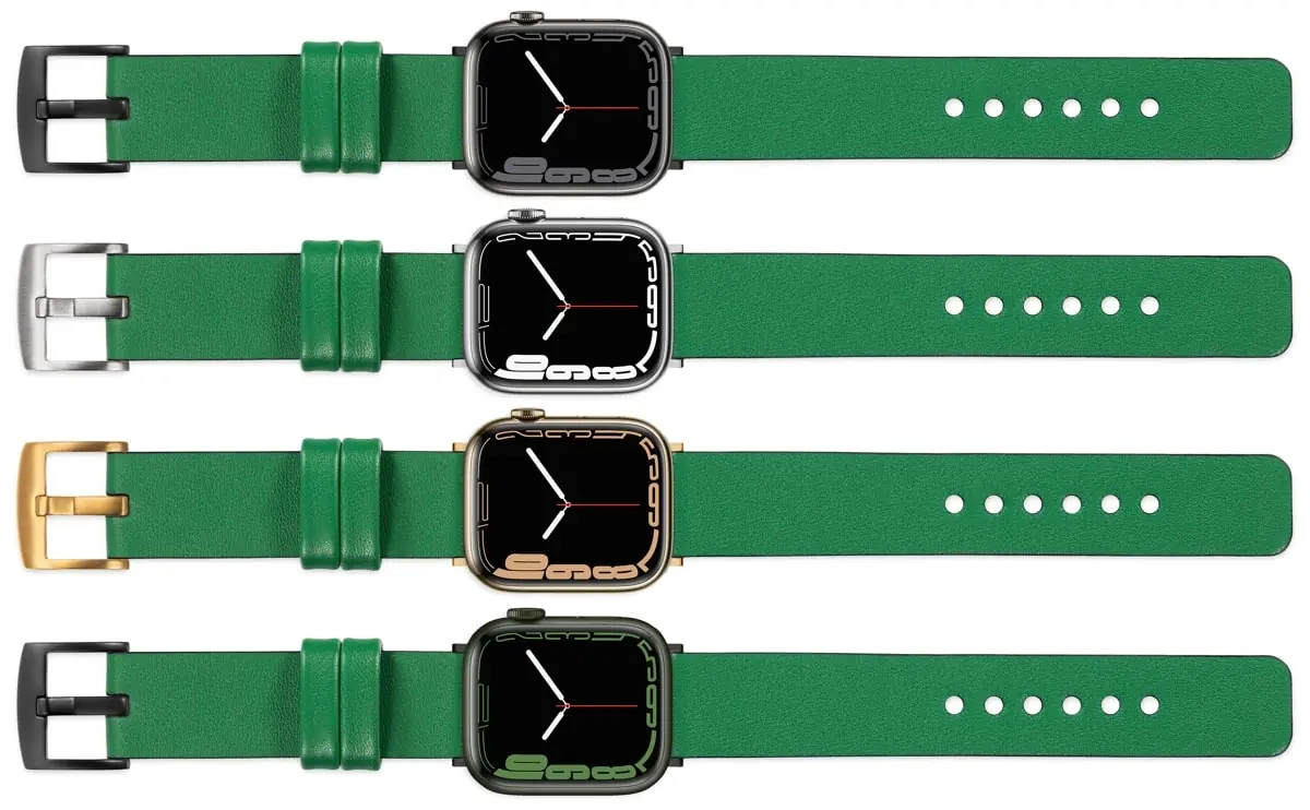 moVear Prestige S1 20mm Lederarmband für Apple Watch 10 / 9 / 8 / 7 / 6 / 5 / 4 / SE (46/45/44mm) & Ultra (49mm) Grün [Adapter und Schnalle zur Auswahl]