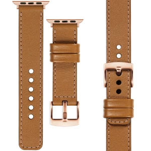 moVear Prestige C1 20mm Light brown Leather strap for Apple Watch 10 / 9 / 8 / 7 / 6 / 5 / 4 / SE (46/45/44mm) & Ultra (49mm) | Light brown stitching [sizes XS-XXL and buckle to choose from]