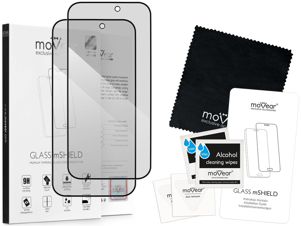 2 Stk. | moVear GLASS mSHIELD 2.5D MAX privacy für Apple iPhone 14 Pro Max (6.7") | (Privatisierung, Handyhülle freundlich)