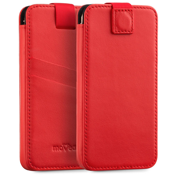 moVear pocketCase C+ Slide in leather Bag Pouch for Apple iPhone 16/15/14/13, 12/11 Pro, Xs/X | Nappa leather (Red)