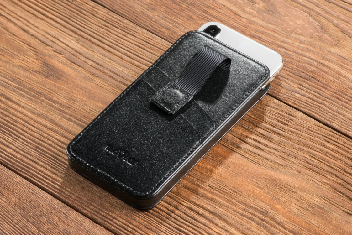 moVear pocketCase C+ Slide in leather Bag Pouch for Apple iPhone 13 Mini / 12 Mini / SE 2020 / 8 / 7 / 6 | Smooth leather (Black)