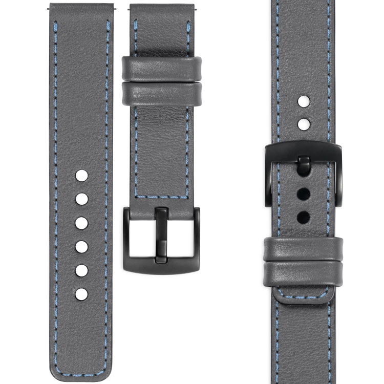 moVear Prestige C1 24mm Uhrenarmband aus Leder | Grau, Grau Nähte [Größen XS-XXL und Schnalle zur Auswahl]