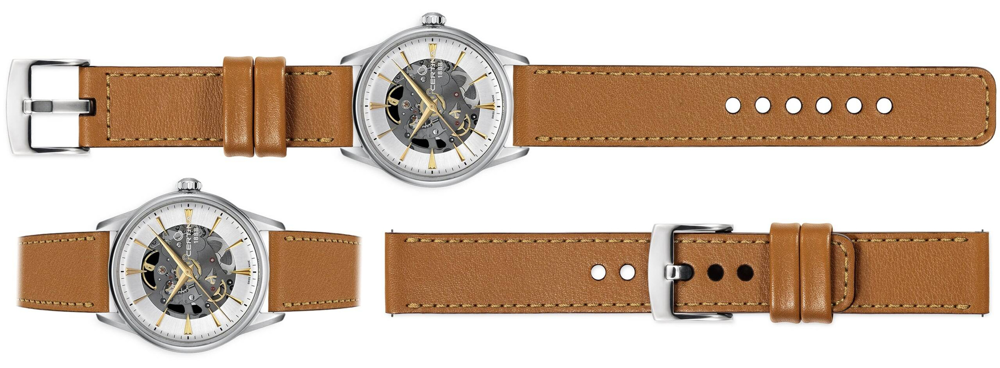 moVear Prestige C1 20mm Hellbraun Lederarmband für Certina DS-1 Skeleton C029.907.11.031.00 | Hellbraun Nähte [Größen XS-XXL]