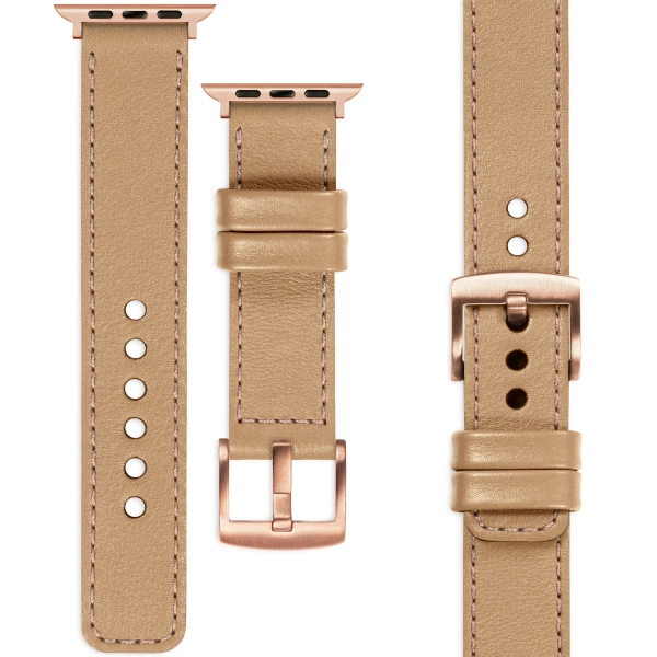 moVear Prestige C1 22mm Cappuccino Leather strap for Apple Watch 10 / 9 / 8 / 7 / 6 / 5 / 4 / SE (42/41/40mm) | Cappuccino stitching [sizes XS-XXL and buckle to choose from]