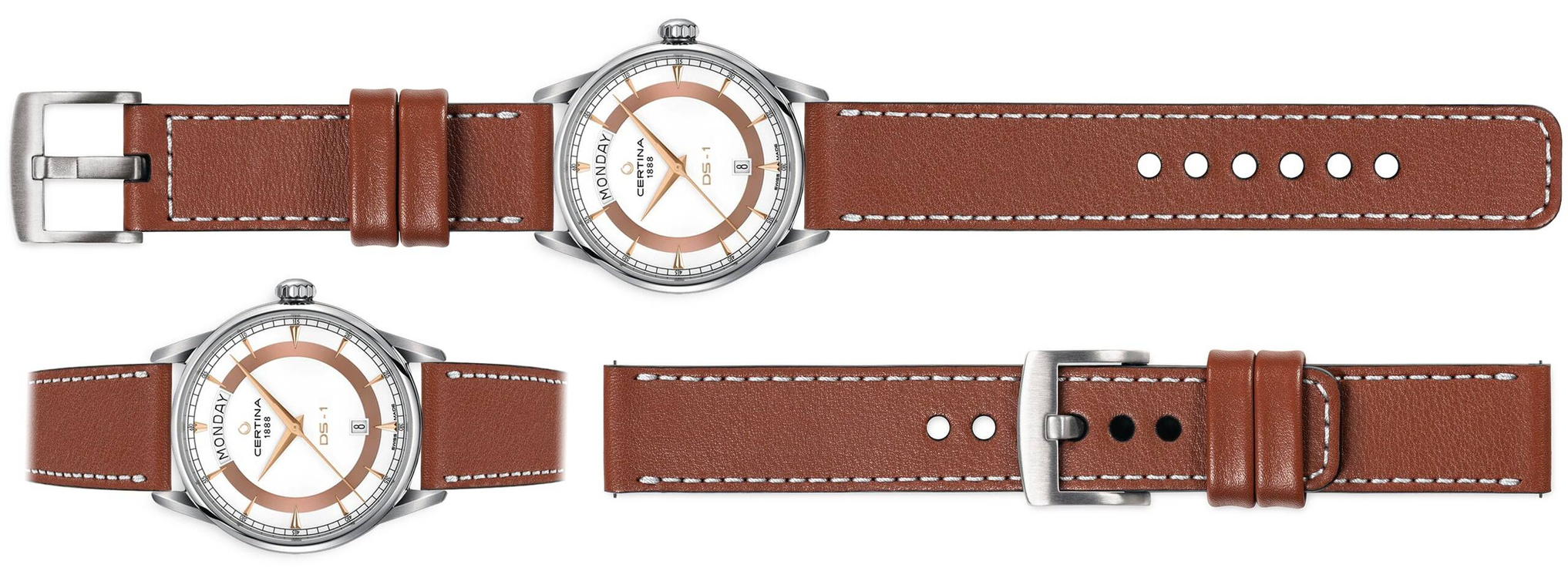 moVear Prestige C1 20mm Brown Leather strap for Certina DS-1 Day Date C029.430.16.011.01 | Brown stitching [sizes XS-XXL]