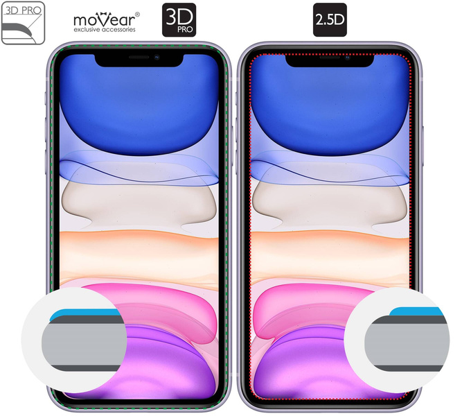 2 Stk. | moVear GLASS mSHIELD 3D PRO für Apple iPhone 11 / Xr (6.1") (Vollbildschutz)