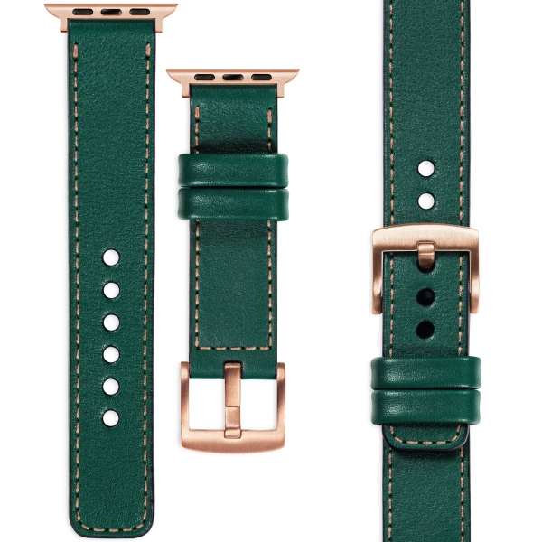 moVear Prestige C1 22mm Bottle green Leather strap for Apple Watch 10 / 9 / 8 / 7 / 6 / 5 / 4 / SE (46/45/44mm) & Ultra (49mm) | Bottle green stitching [sizes XS-XXL and buckle to choose from]