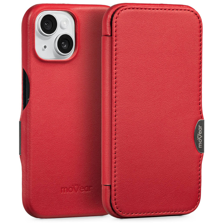 moVear flipSide 4C Leather case for Apple iPhone 15 (6,1") | Smooth leather (Red)