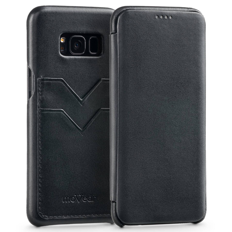 moVear flipSide S+ Leather Case for Samsung Galaxy S8+ (Plus) | Smooth, Black