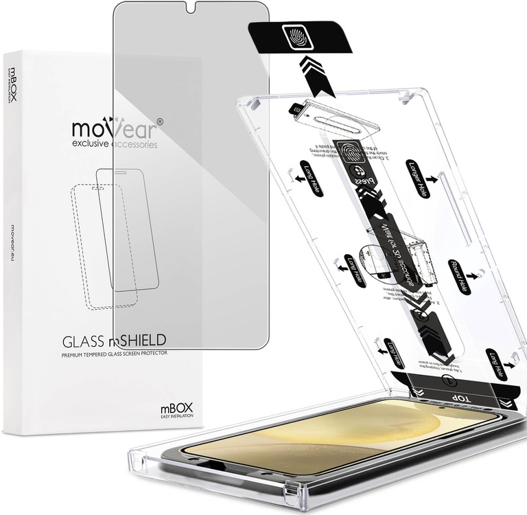 moVear mBOX GLASS mSHIELD 2.5D privacy für Samsung Galaxy S25+/S24+ (Plus) (6.7") (Anti-Spionage, mit Applikator)