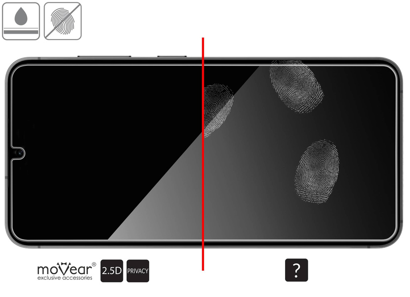 2 Stk. | moVear mBOX GLASS mSHIELD 2.5D privacy für Samsung Galaxy S25/S24 (6.2") (Anti-Spionage, mit Applikator)