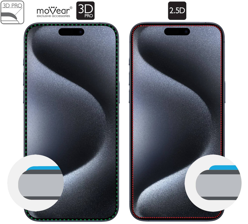 moVear mBOX GLASS mSHIELD 3D PRO für Apple iPhone 15 Pro Max (6.7") (einfache Installation)