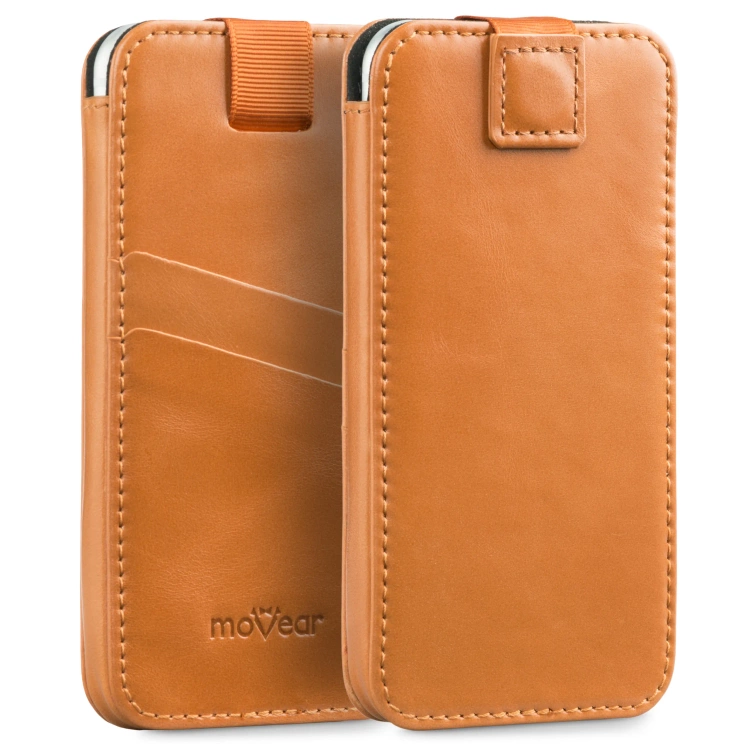moVear pocketCase C+ Slide in leather Bag Pouch for Samsung rozmiar M (ok 148 x 71 x 8mm) | Vintage leather (Light Brown)