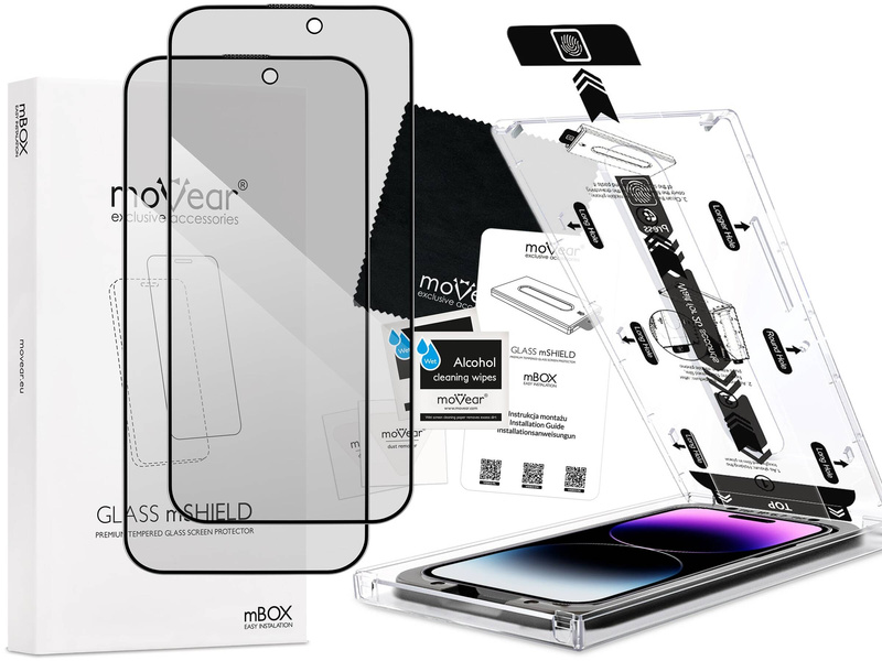 2 Stk. | moVear mBOX GLASS mSHIELD 2.5D MAX privacy für Apple iPhone 14 Pro Max (6.7") (Anti-Spionage, mit Applikator)