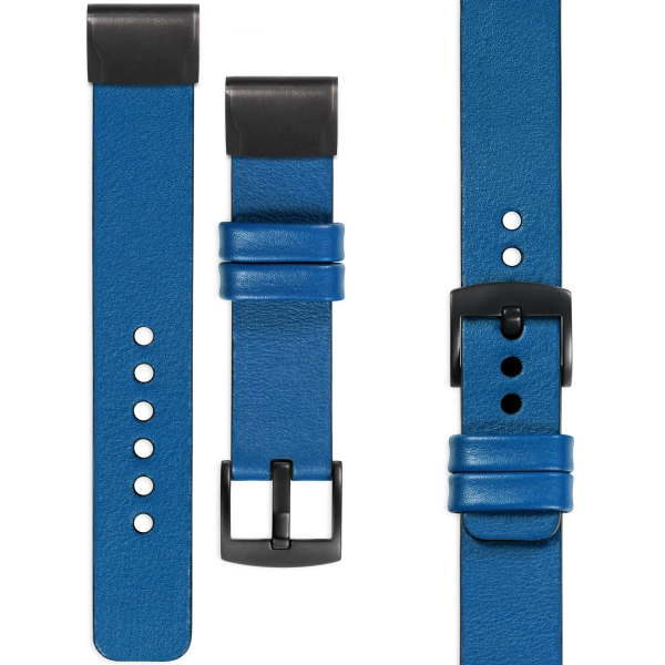 moVear Prestige S1 Lederarmband für Garmin QuickFit 22mm (Fenix / Forerunner / Epix / Instinct / Enduro / Quatix / MARQ - 47/45mm) Blau [Schließe nach Wahl]