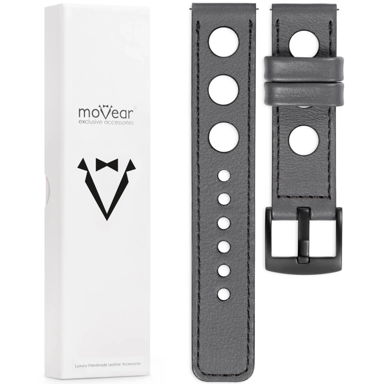 moVear Prestige R1 26mm leather watch strap | Gray, Gray stitching [sizes XS-XXL and buckle to choose from]