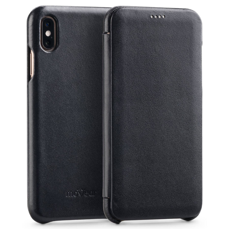 moVear flipSide S Leather slim case for Apple iPhone Xs MAX (6.5") | Smooth leather (Black)