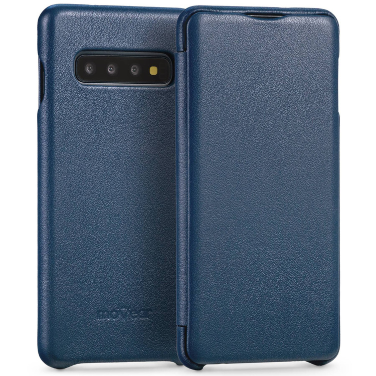 moVear flipSide S Ledertasche für Samsung Galaxy S10 (6.1") | Glatte Leder, Handy Hülle book type (Blau)