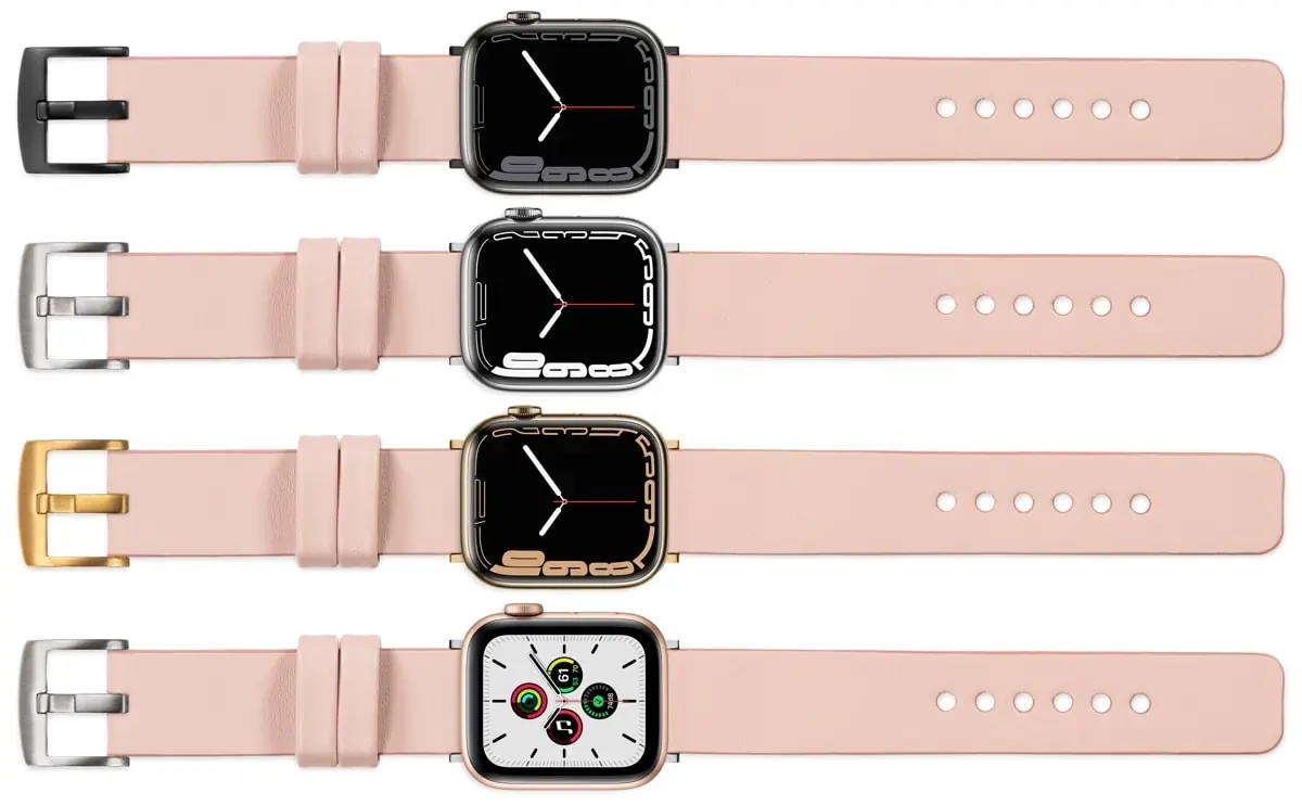 moVear Prestige S1 22mm Lederarmband für Apple Watch 10 / 9 / 8 / 7 / 6 / 5 / 4 / SE (42/41/40mm) Fleisch rosa [Adapter und Schnalle zur Auswahl]