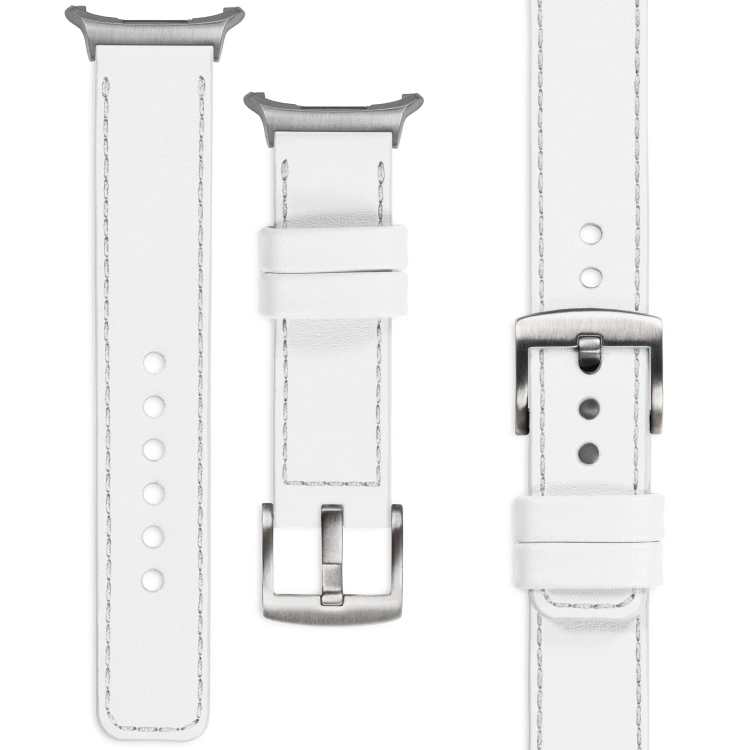 moVear Prestige C1 24mm White Leather strap for Samsung Galaxy Watch Ultra | White stitching [sizes XS-XXL and buckle to choose from]