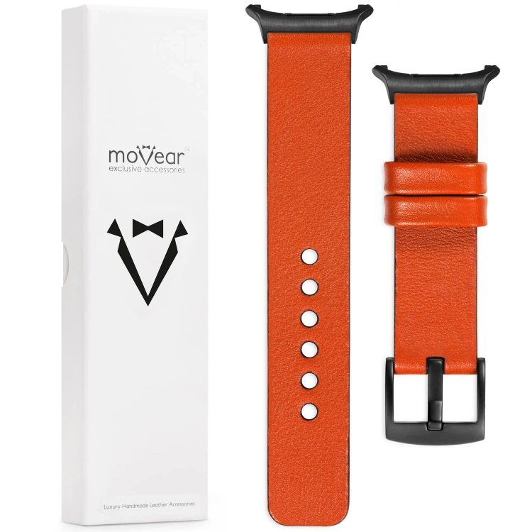 moVear Prestige S1 24mm Leather strap for Samsung Galaxy Watch Ultra Orange [sizes XS-XXL and buckle to choose from]
