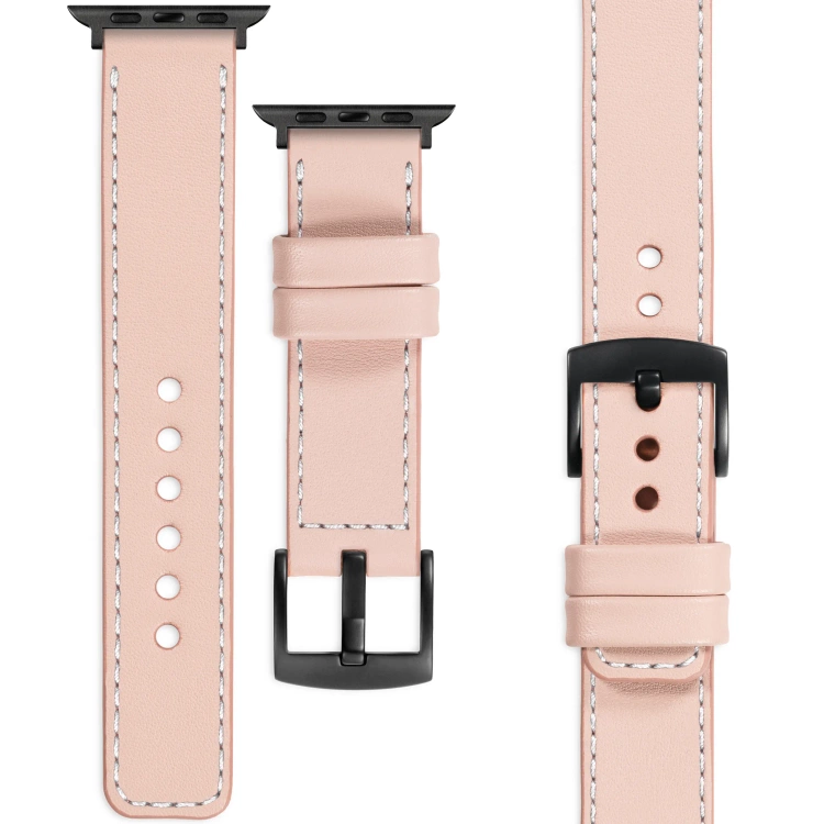 moVear Prestige C1 22mm Fleisch rosa Lederarmband für Apple Watch 10 / 9 / 8 / 7 / 6 / 5 / 4 / SE (42/41/40mm) | Fleisch rosa Nähte [Größen XS-XXL und Schnalle zur Auswahl]